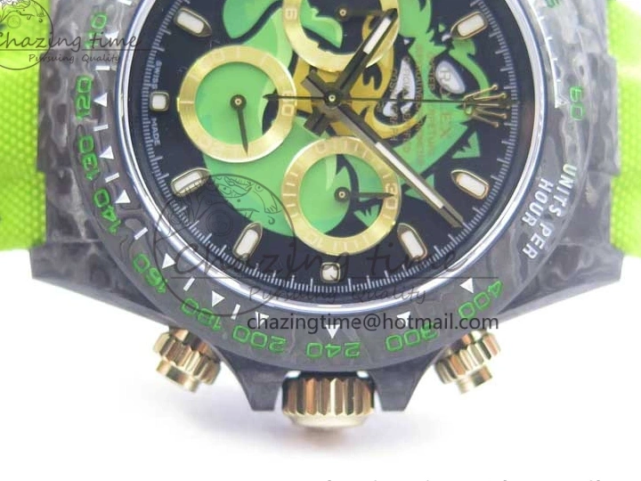 0507 Daytona DIW Carbon V2 WWF Best Edition Black Green Dial On Green Nylon Strap A UrbanChic 3110